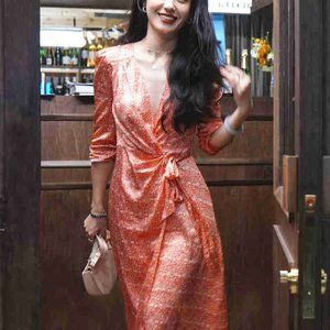 2021 lace spliced square collar five-quarter sleev